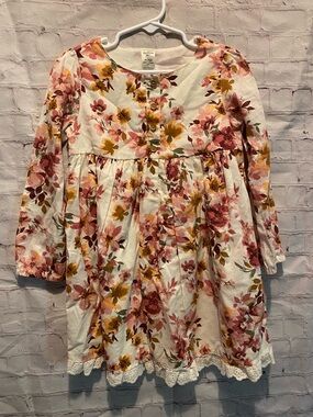 OshKosh B'gosh Floral Button-Front Cotton Dress - White, Pink & Mustard